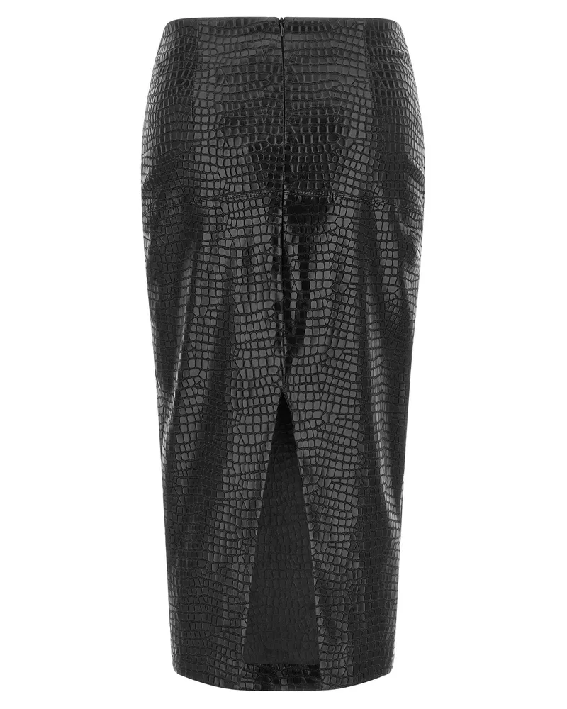 NUDE Crocodile-Textured Coated Skirt — Black Black