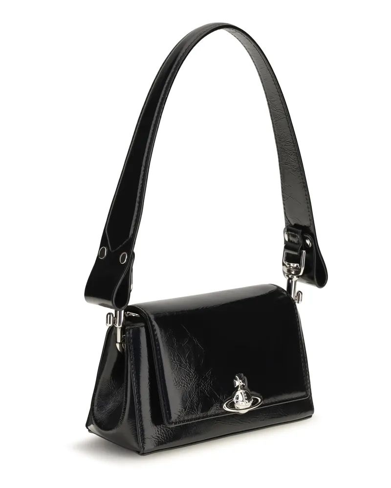 Vivienne Westwood Hazel Calfskin Leather Shoulder Bag — Black Black