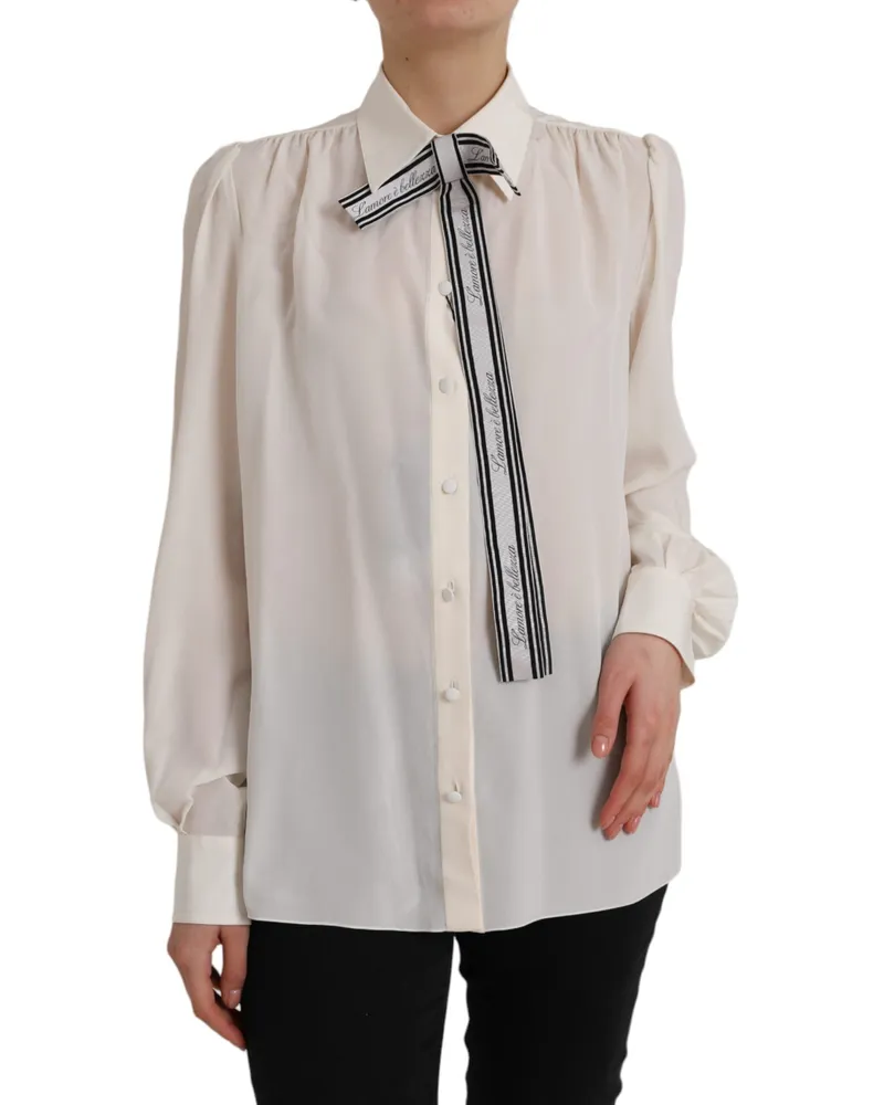 Dolce & Gabbana Silk Button-Front Blouse — White White