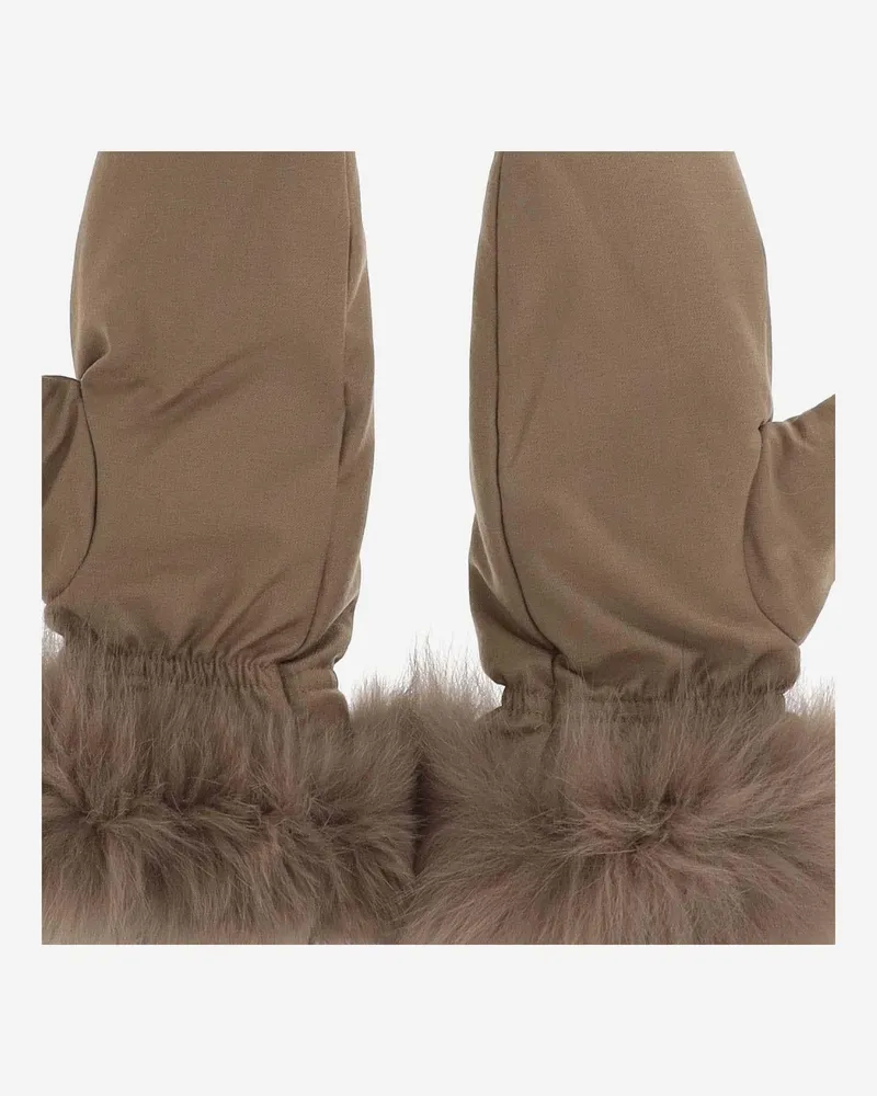 Yves Salomon Women's Beige Wool Blend Gloves With Fox Fur Virgin Beige