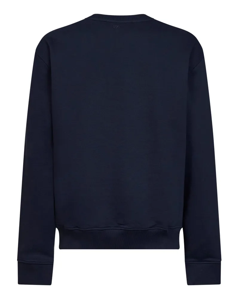 AMI Paris Men's Sweatshirt Ami De Cœur Midnight Blue Cotton Sweatshirts Sweater Navy