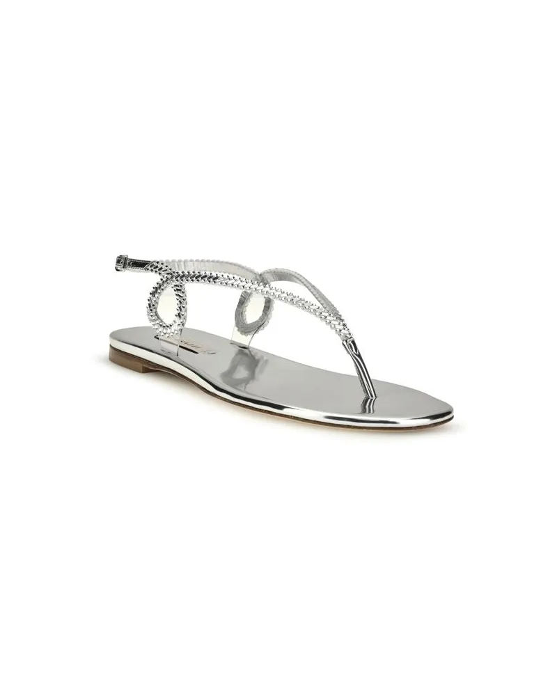 Casadei Women's Silver Calf Leather Bos Taurus Flat Sandals Silver