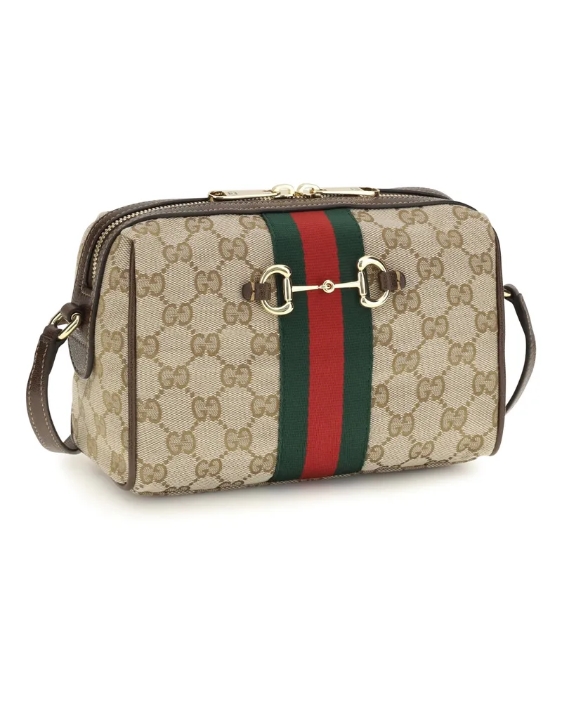 Gucci GG Canvas with Web Stripe Shoulder Bag — Beige Beige