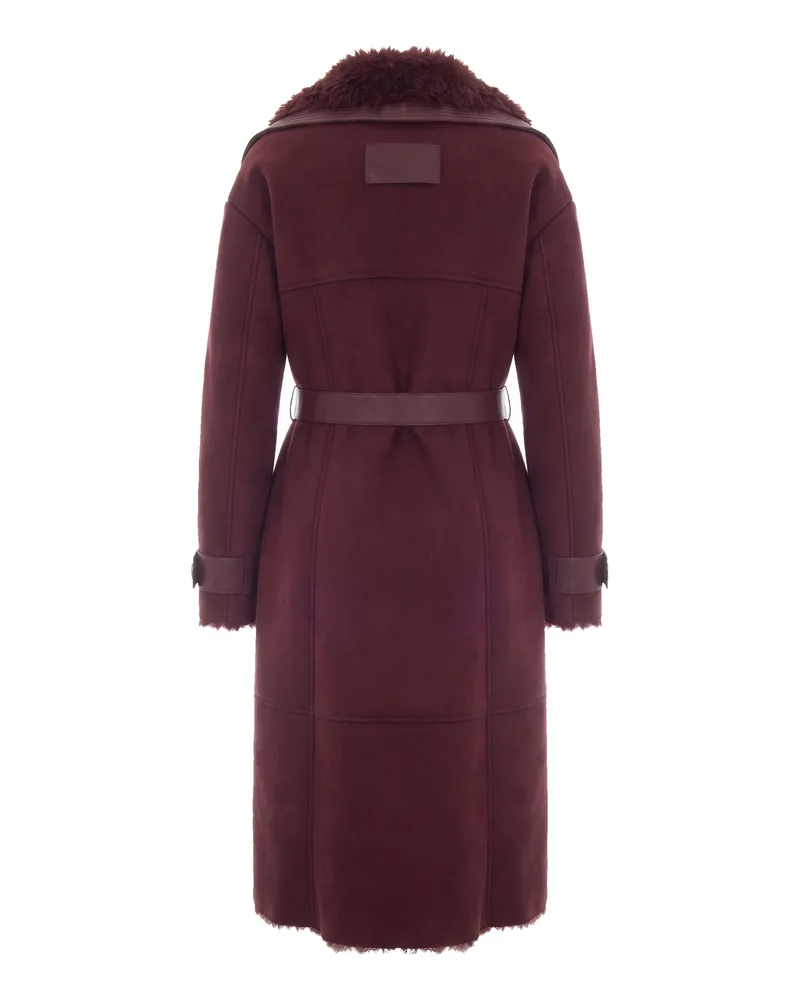 Patrizia Pepe Faux Suede with Fluffy Collar Coat — Brown Brown