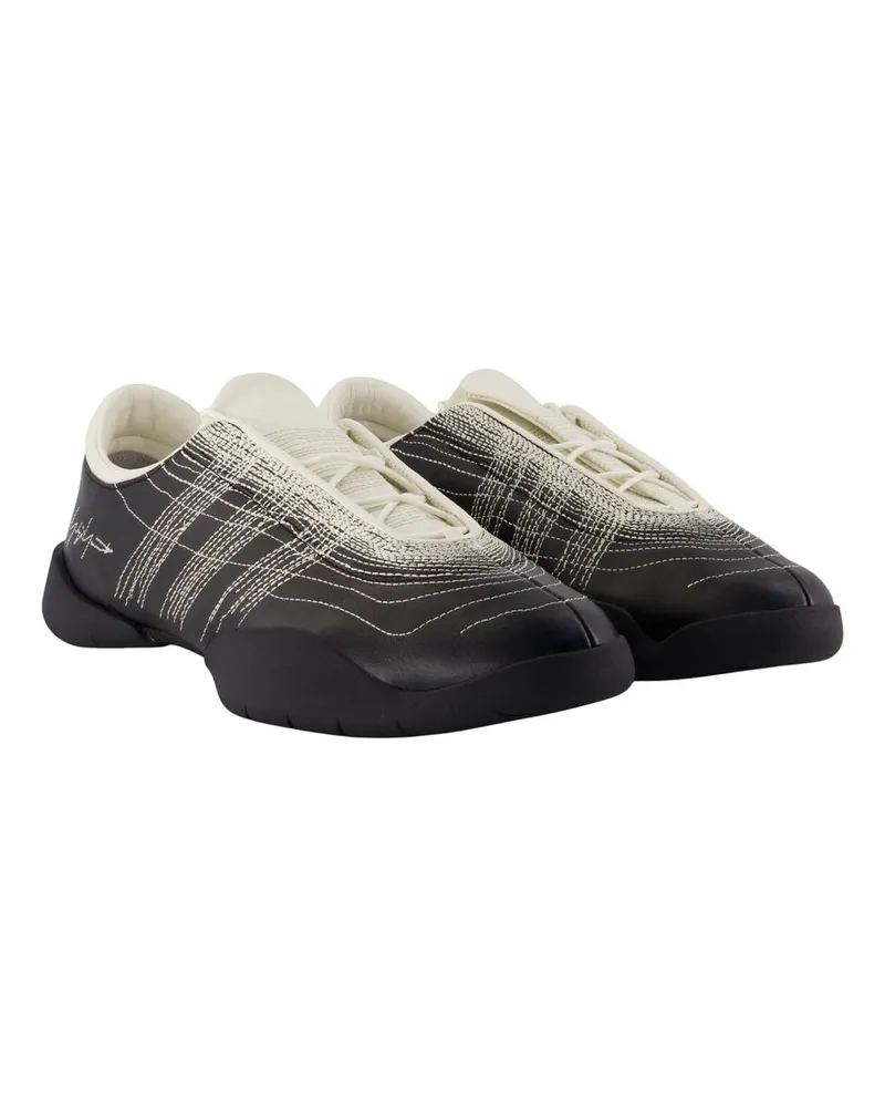 Y-3 Unisex Regu Embroidery Sneakers -  Leather Black Calfskin Shoes Black