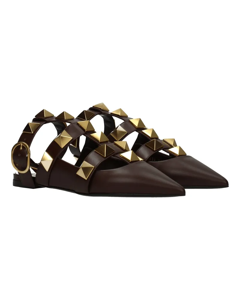 Valentino Garavani Women's Brown Leather Flat Sandals Brown