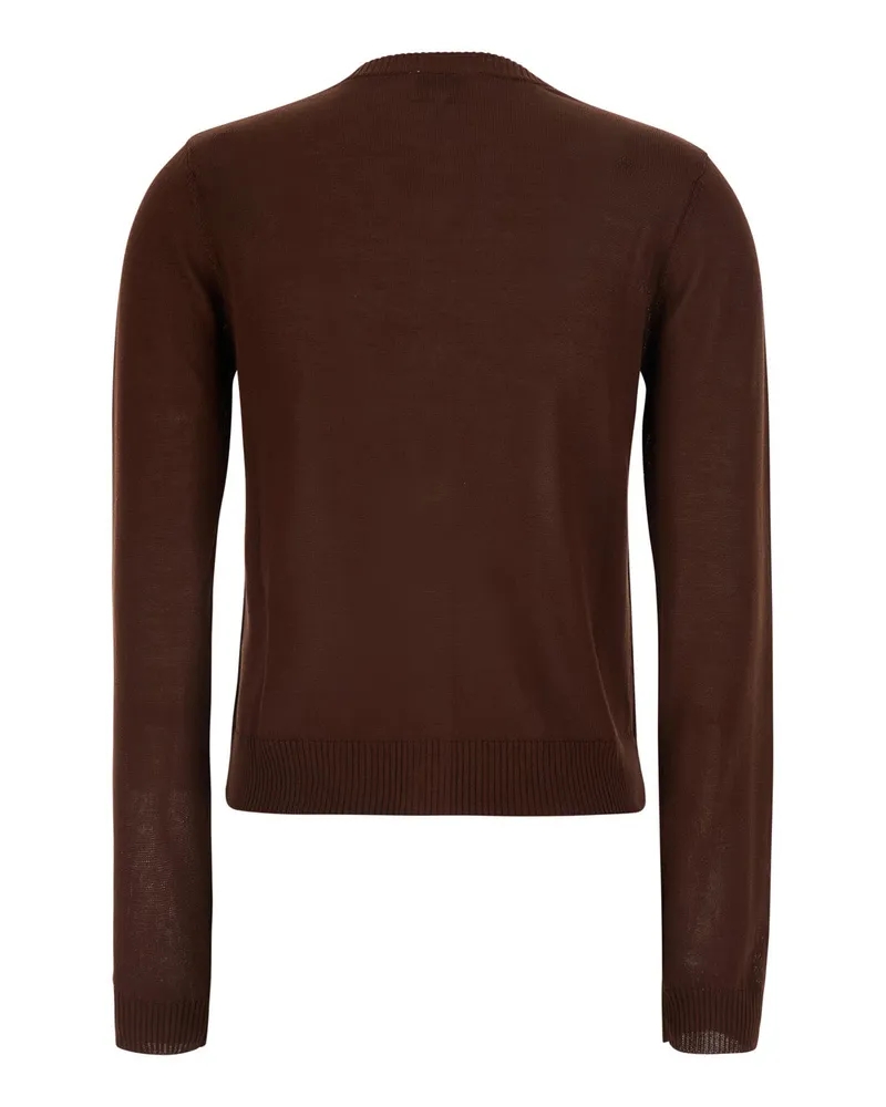 Ganni Women's Cardigan Crew Neck Brown Cotton Tops Top Brown