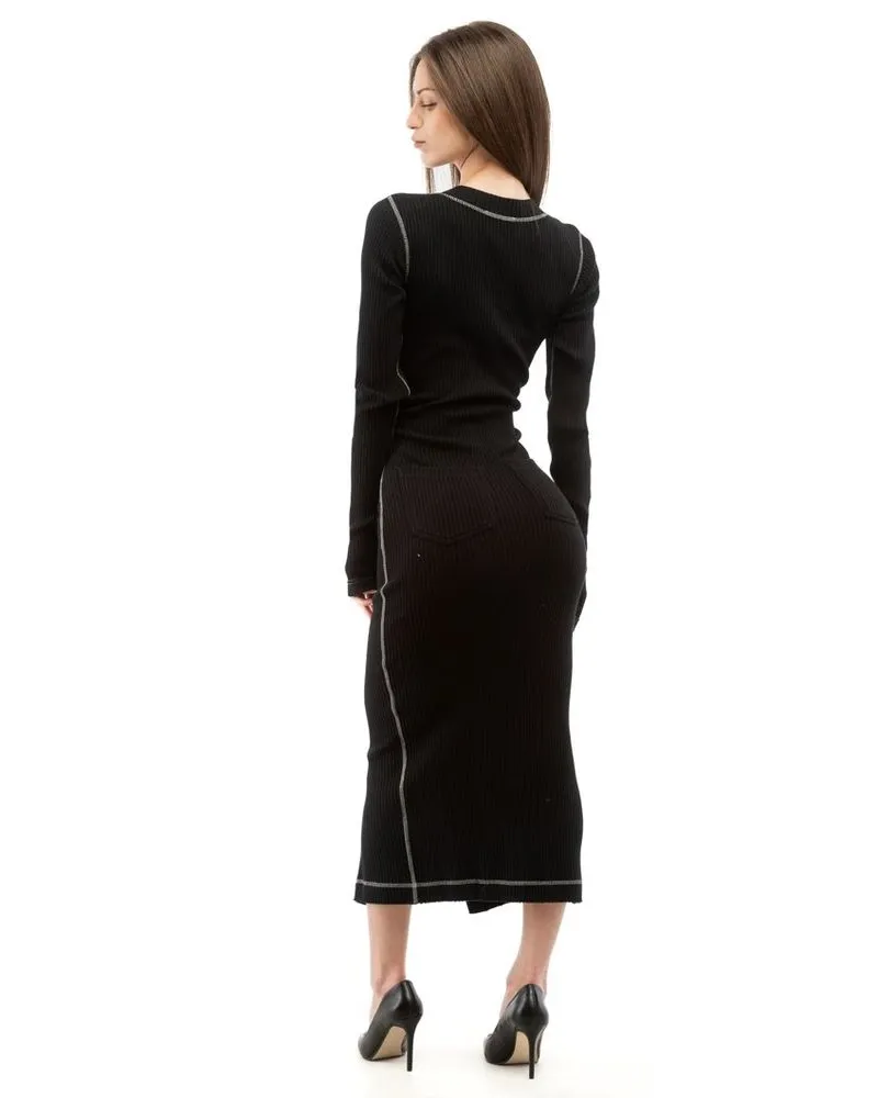 Moschino Ribbed Cotton Button-Front Dress — Black Black