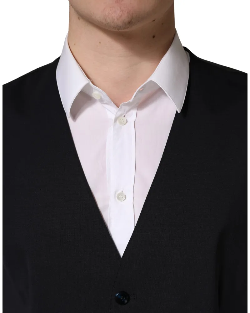 Dolce & Gabbana Men's Black Wool Single Breasted Waistcoat Vest Virgin Elastane Clothing Black