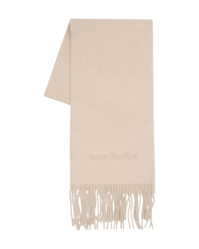Acne Studios Unisex Logo-Embroidered Wool Scarf Beige Beige