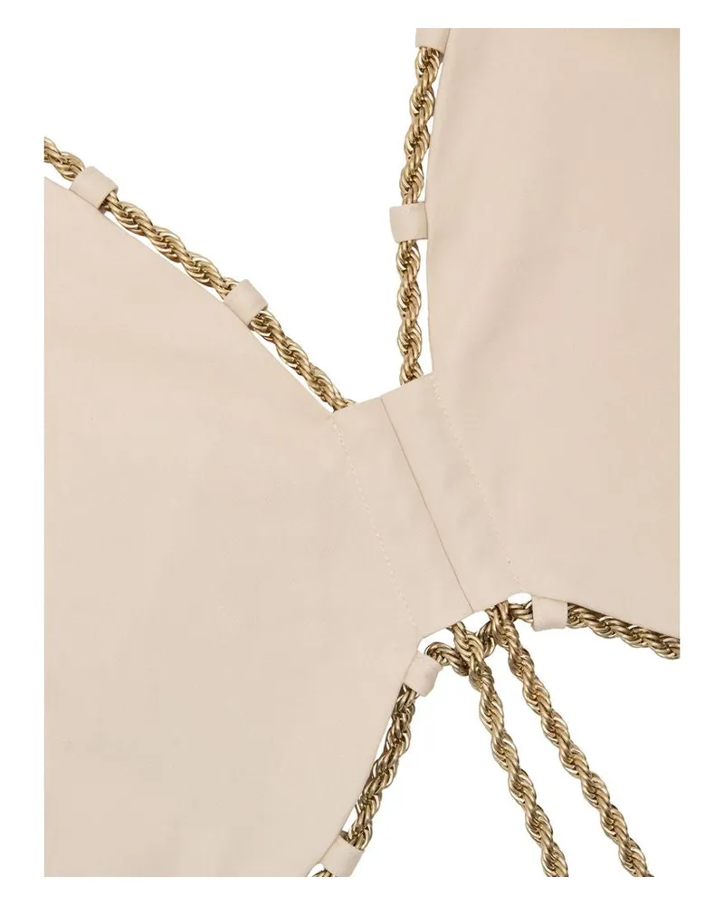 Cult Gaia Gold Chain-Trimmed Cotton Vest — Beige Beige