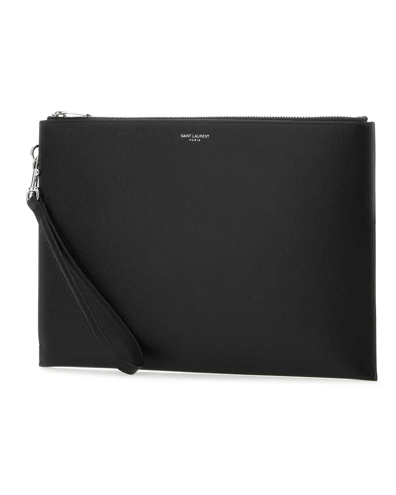 Saint Laurent Men's Black Leather Pouch 1000 Calf Skin Beauty Case Accessory Black