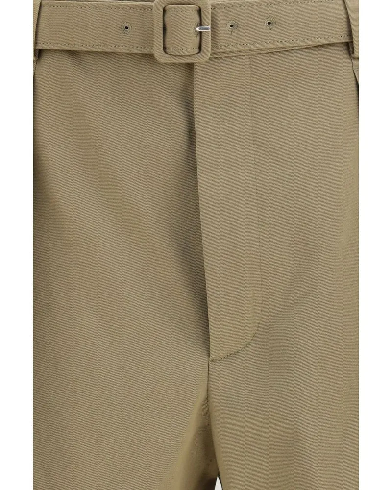 Saint Laurent Pleated Cotton Bermuda Shorts — Beige Beige