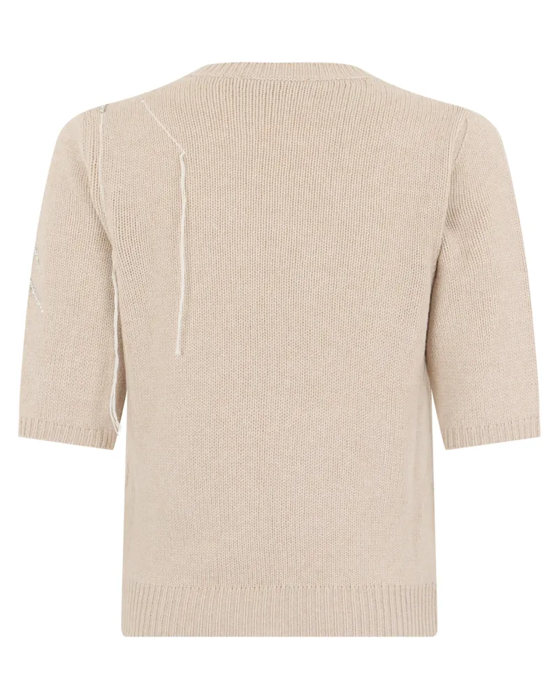 Fabiana Filippi Virgin Wool Short-Sleeve Sweater — Beige 