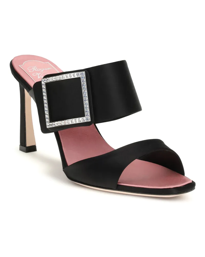 Roger Vivier Women's Mules Trompette Satin Black Silk Sandal Black