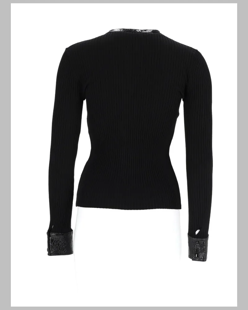 Courrèges Women's Ribbed Cardigan With Vinyl Details Black Viscose Jumpers Sweater Black