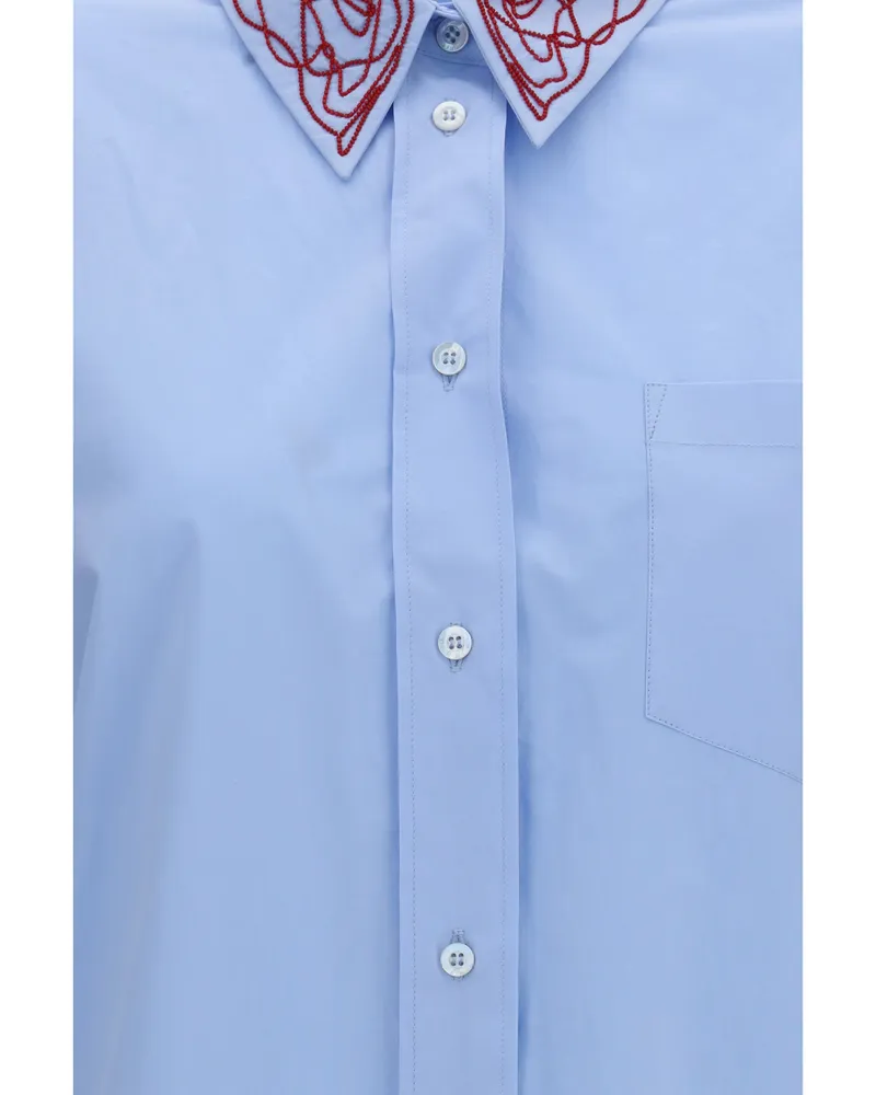 Fabiana Filippi Bead-Embellished Poplin Shirt — Blue Blue