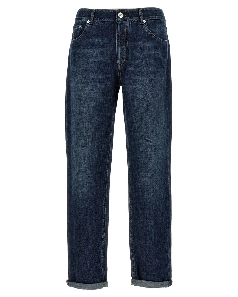 Brunello Cucinelli Cotton Straight-Leg Jeans — Navy Blue