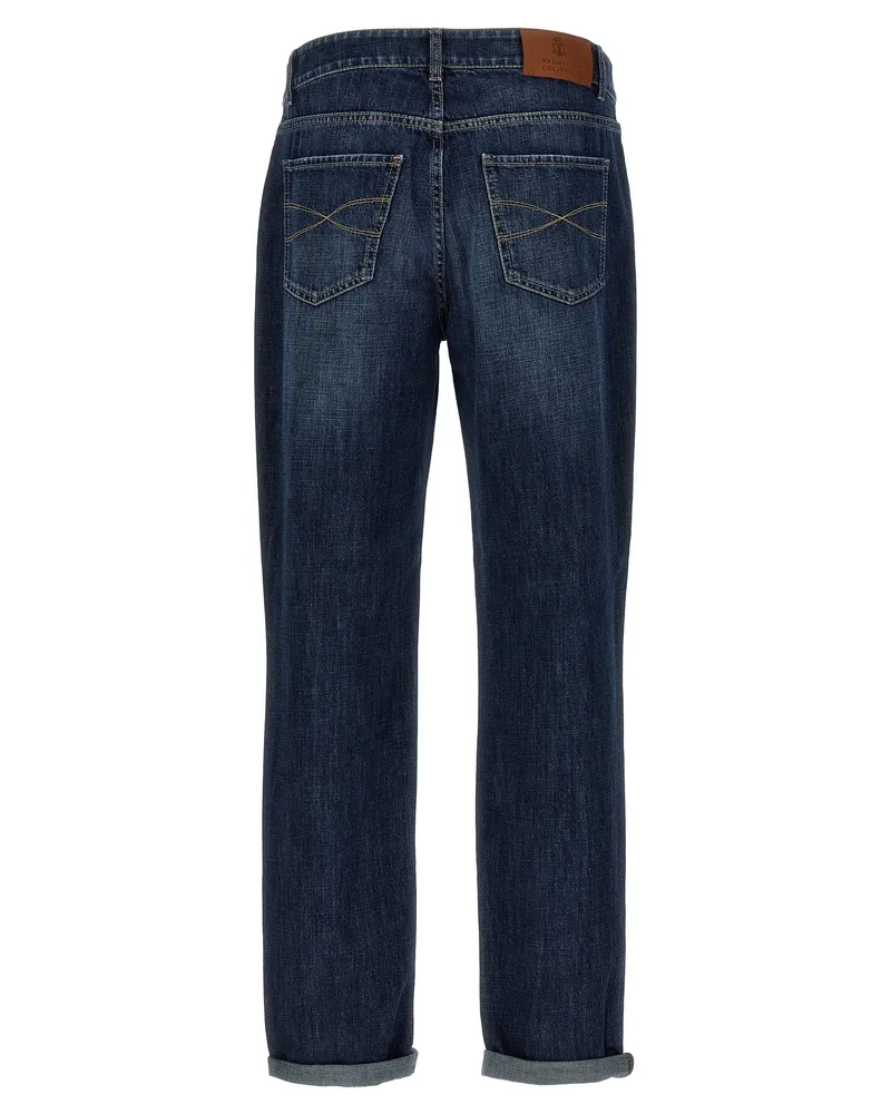 Brunello Cucinelli Cotton Straight-Leg Jeans — Navy Blue
