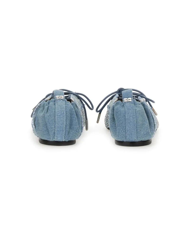 Ganni Recycled Cotton Lace-Up Ballerina Flat — Blue Blue