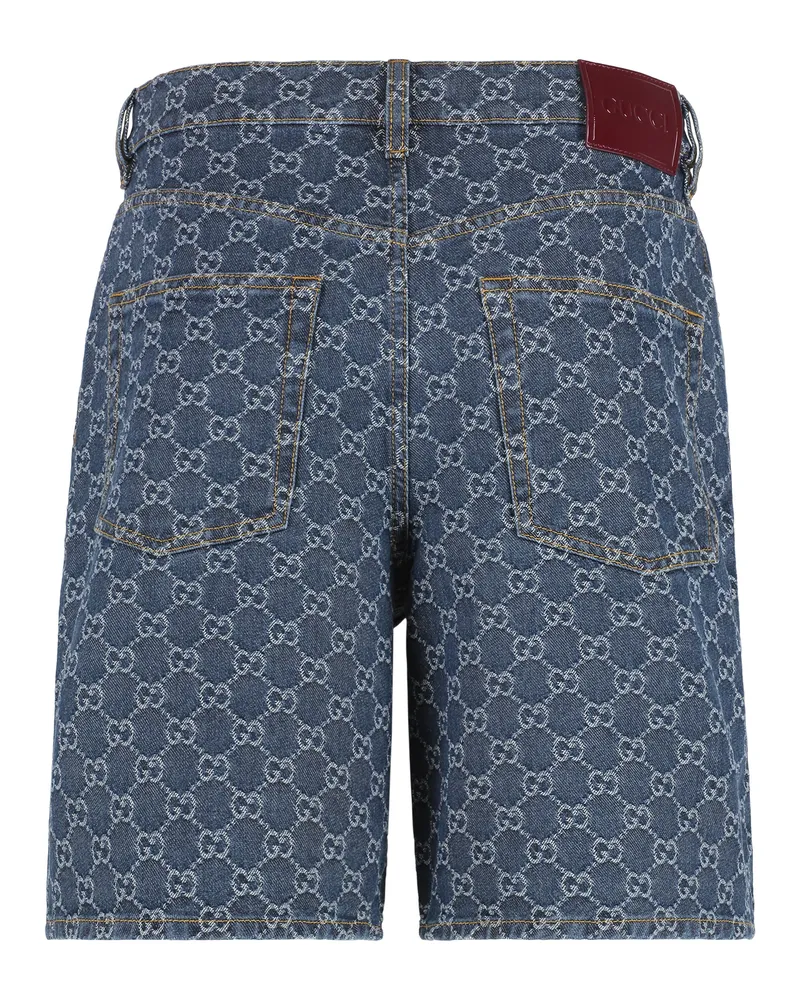 Gucci Women's Jacquard Logo Denim Shorts Blue