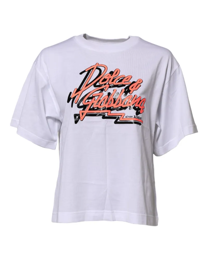 Dolce & Gabbana Women's White Cotton Graphic Print Crew Neck T-Shirt White