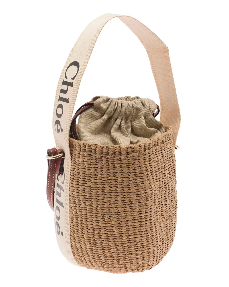 Chloé Women's Handbag Woody Beige Raffia Paper Shoulder Bags Beige