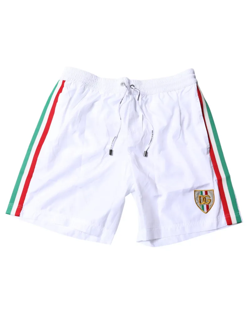 Dolce & Gabbana Men White Stripes Beachwear Shorts 2 Pc Swimwear Polyester White