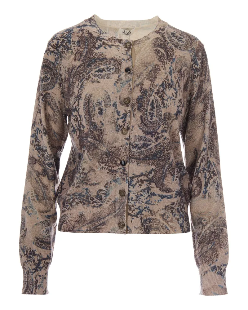 Liu Jo Printed Paisley Cashmere Blend Cardigan — Beige Beige