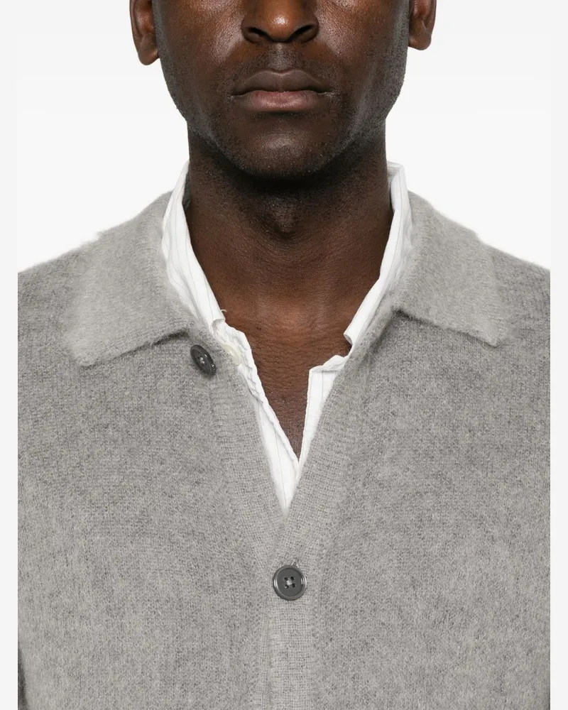 Emporio Armani Button-Front Wool Knit Cardigan — Grey Grey