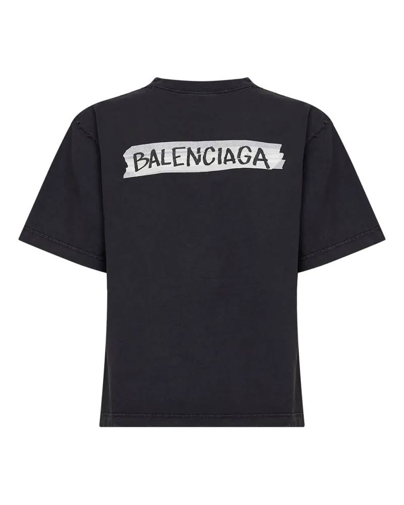 Balenciaga Women T-Shirt Masking Tape Faded Black Cotton T-Shirts & Jerseys Black