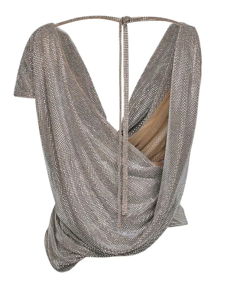 Giuseppe di Morabito Women's Silver Crystal Asymmetric Draped Top Polyamide Tops Silver