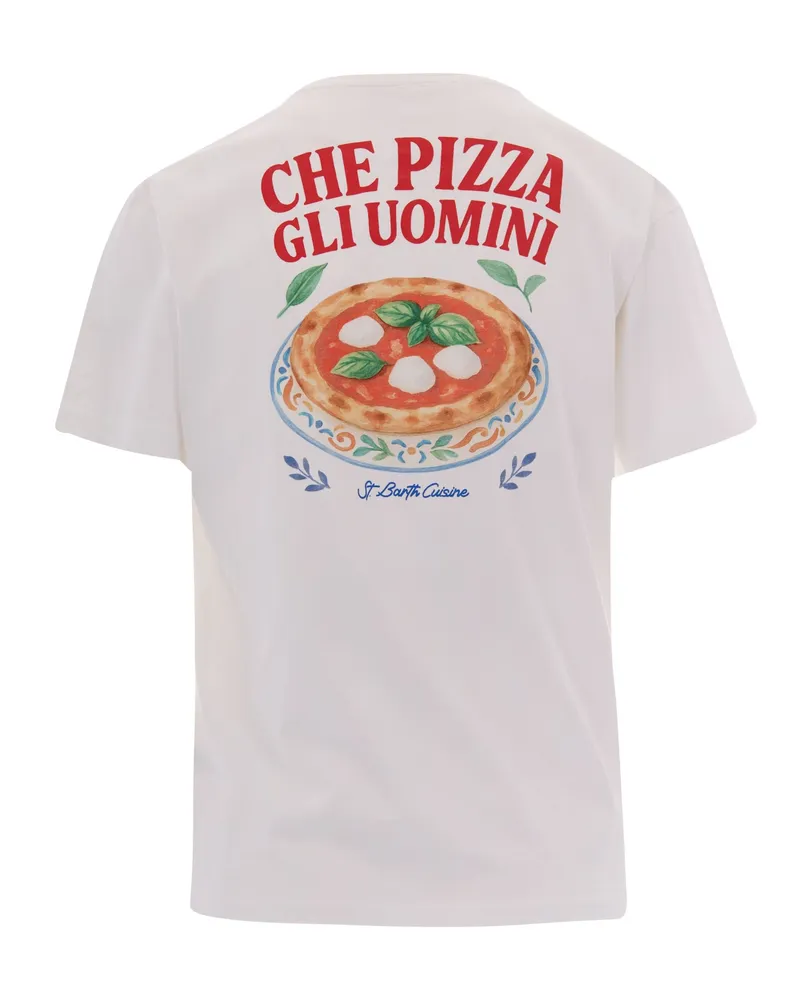 MC2 Saint Barth Women's T-Shirt Emilie Uomini Pizza Print White Cotton T-Shirts & Jerseys White