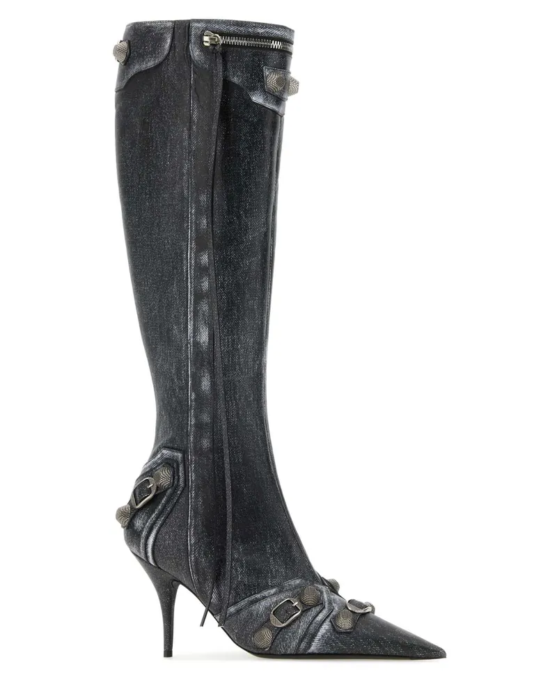 Balenciaga Women's Printed Nappa Leather Cagole Boots Black Stivali Black