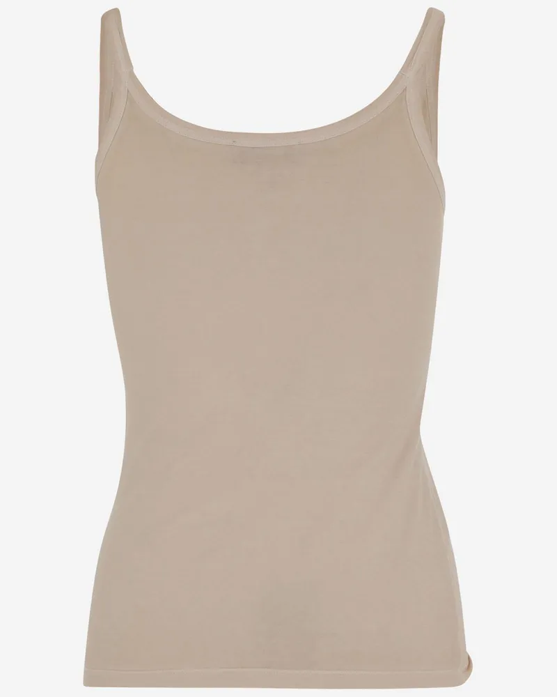 Blumarine Women Jersey Top With Cast-Effect Logo Beige Cotton Tops Beige