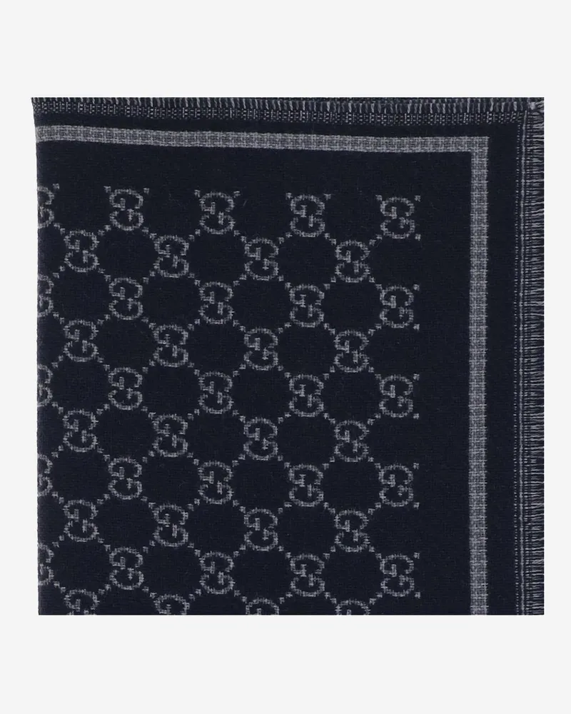 Gucci Men's Wool Scarf With Gg Pattern Navy Scarfs Navy