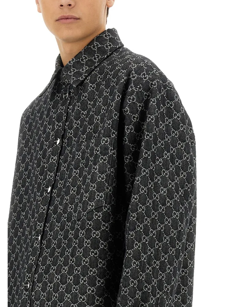 Gucci Reversible Wool and Denim Shirt — Charcoal Charcoal