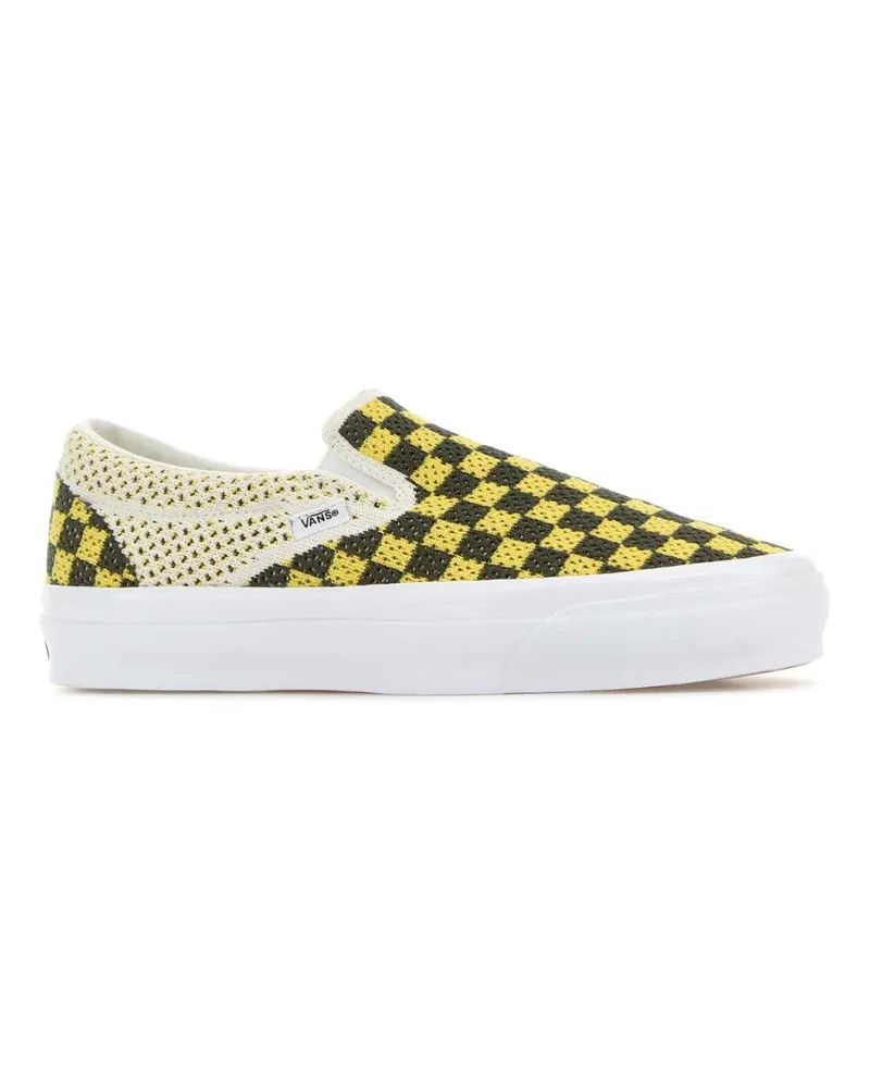 Vans Unisex Embroidered Fabric Lx Classic Slip Ons Checkerboardblackyellow Sneaker Yellow