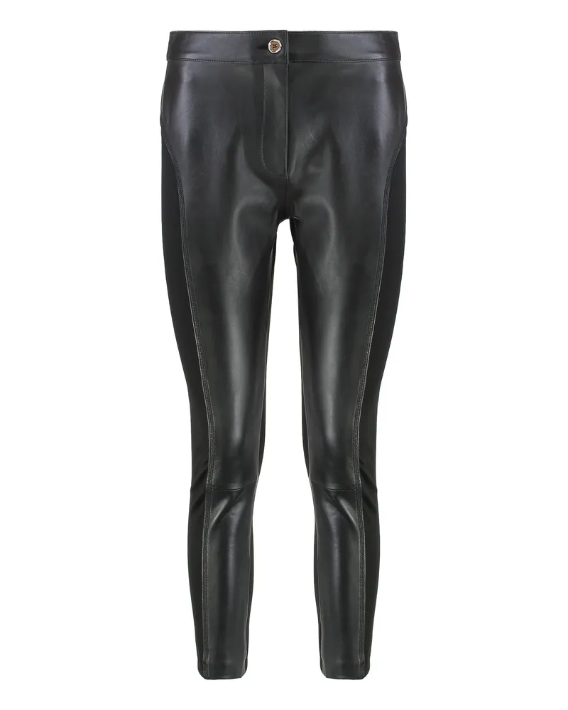 Pinko Women's Leather And Stretch Fabric Pants Black Sheep Skinny Trousers 