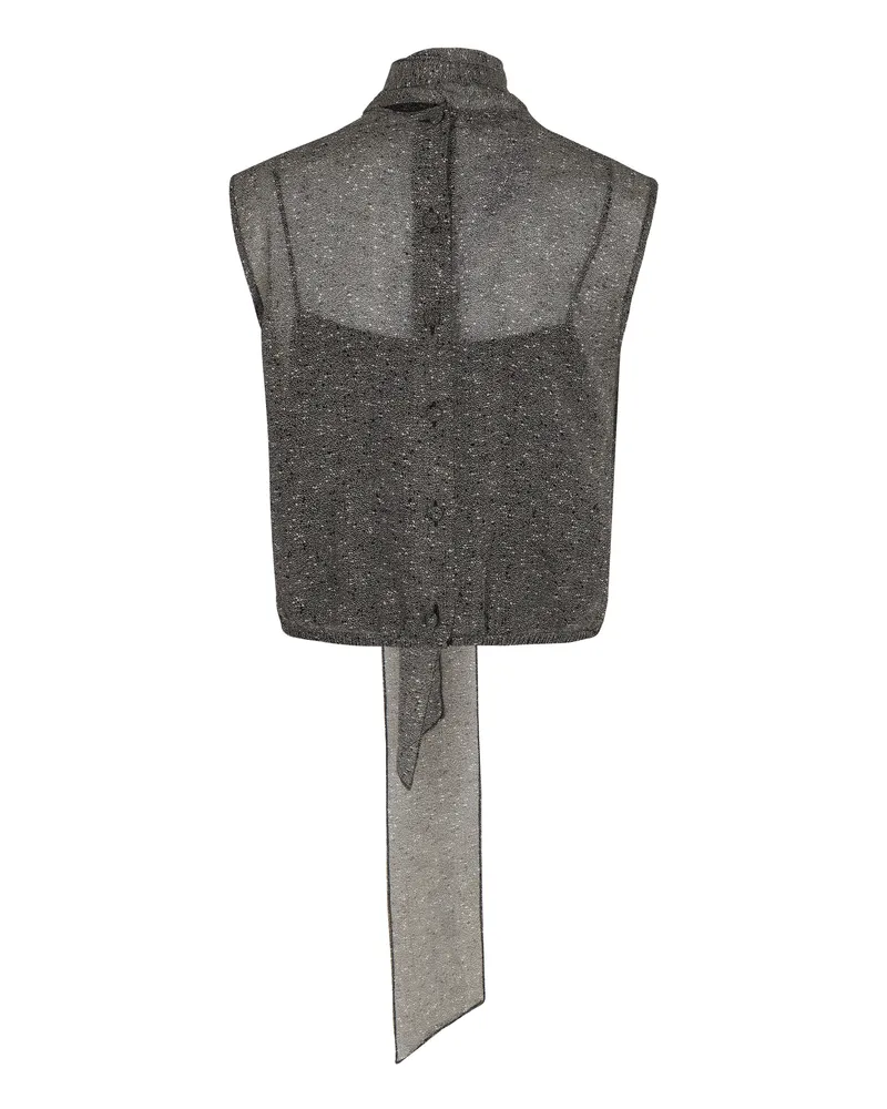 Gucci Women's Sleeveless Silk Georgette Top Grey Vests & Tank Tops Gray