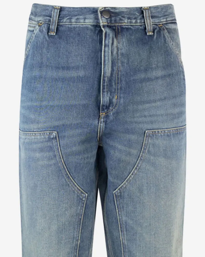 Carhartt WIP Men's Jeans Double Knee Light Denim Cotton Blue