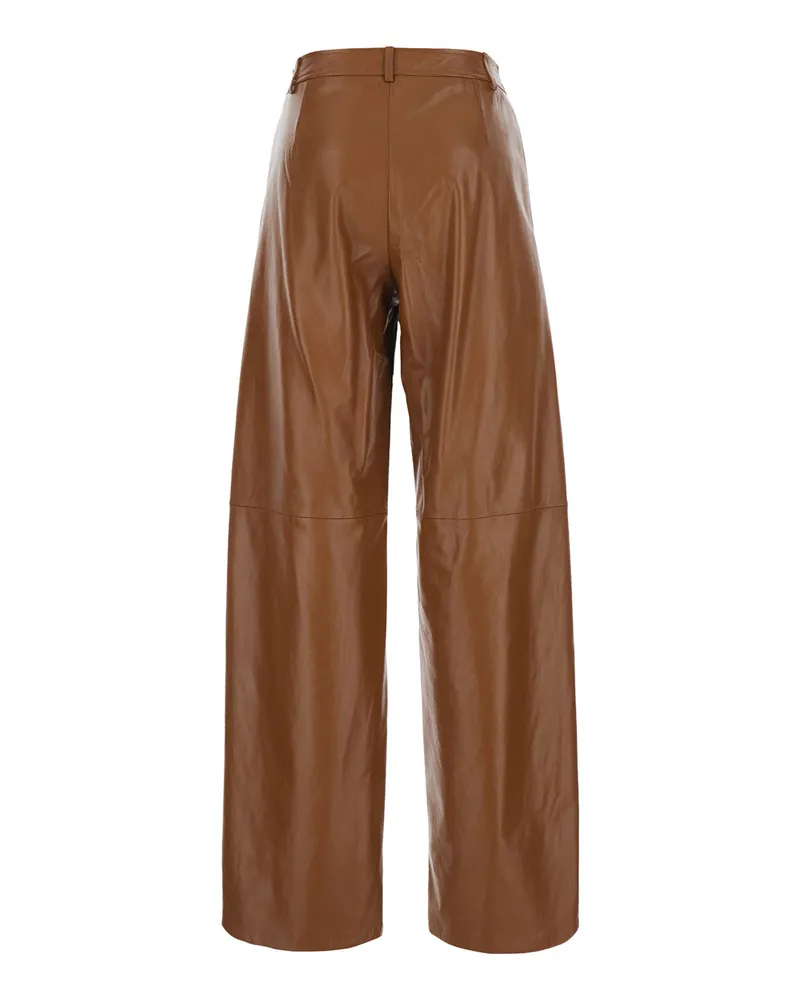 Max Mara Women's Leather Trousers Legno Beige Lamb Beige