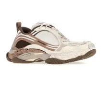 Mixed-Material Low-Top Sneaker — Beige