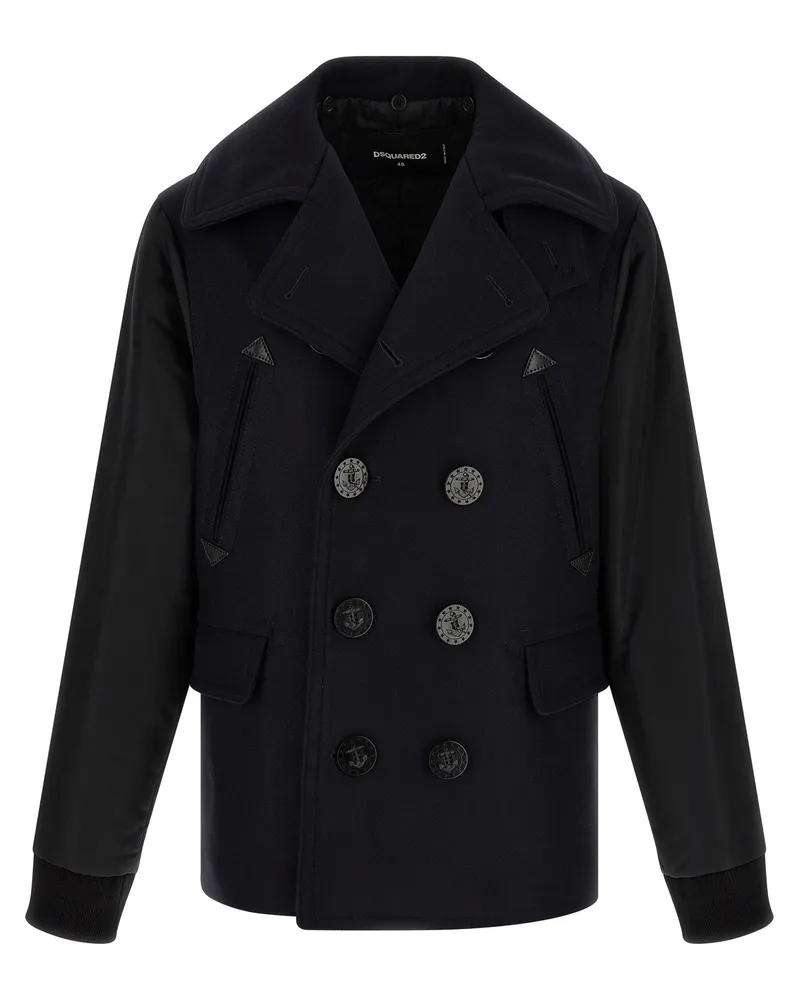 Dsquared2 Wool-Blend Hybrid Peacoat — Navy Navy