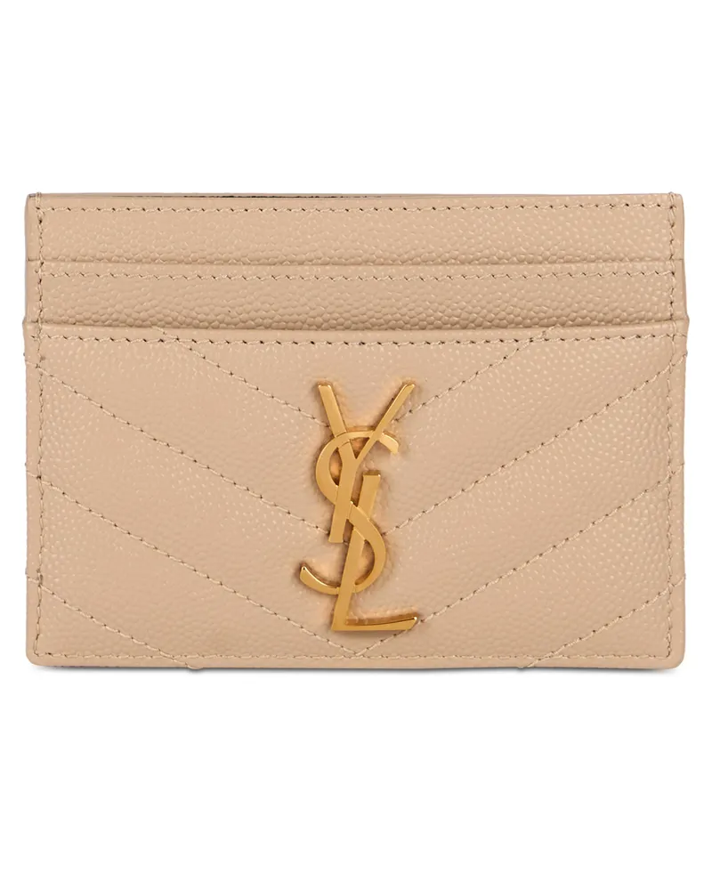 Saint Laurent Women's Card Holder Matelassé Leather Beige Calf Skin Wallets & Purses Beige