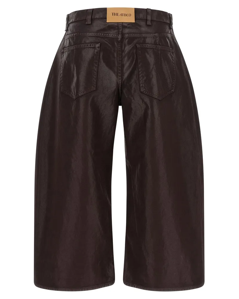 ATTICO Coated Cotton Wide-Leg Cropped Jeans — brown Brown