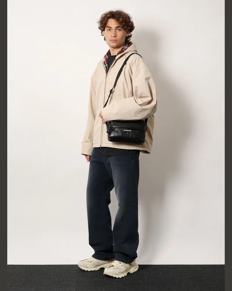 Balenciaga Men Cotton Blend Jacket With Embroidered Logo Beige Beige