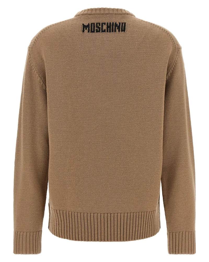 Moschino Merino Wool Intarsia Knit Sweater — Beige Beige