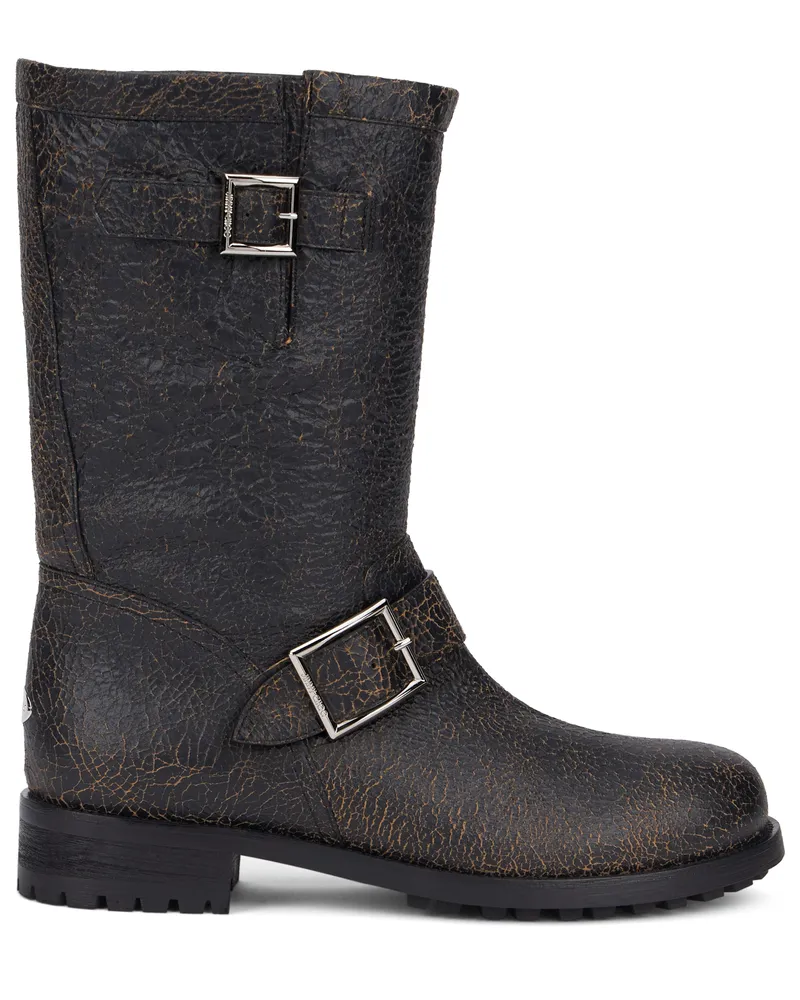 Jimmy Choo Women's Boots Biker Mid Leather Black-Toffee Lambskin Leather; Rubber Sole Black/toffee Black