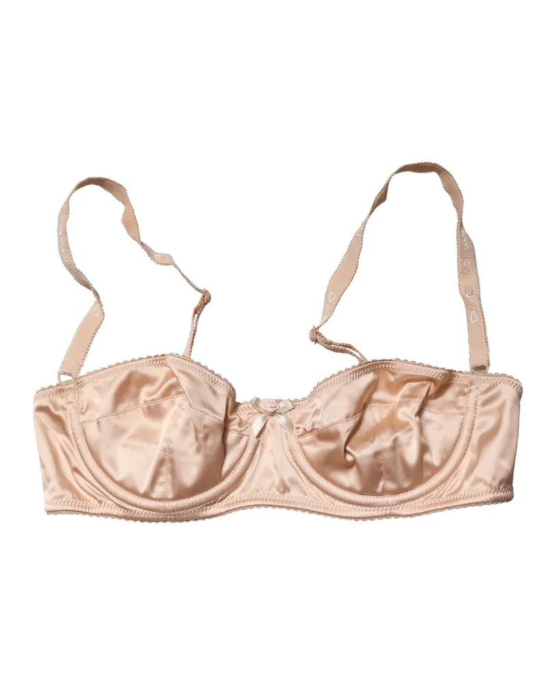 Dolce & Gabbana Women Beige Semi-Pad Underwire Balconette Bra Underwear Elastane Silk Clothing Beige